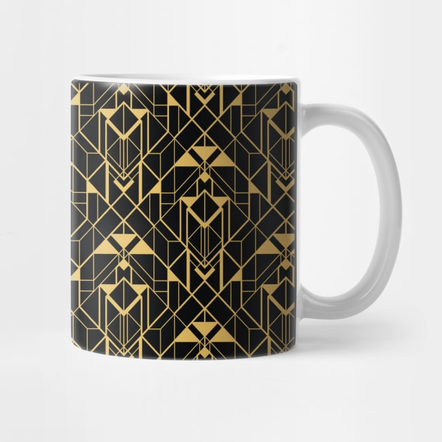 Black and Gold Vintage Art Deco Diamond Triangles Geometric Pattern by podartist